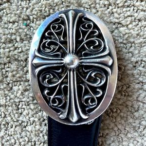 Chrome-Hearts black leather Belt w/Rhoduim+Silver Grommets Men’s